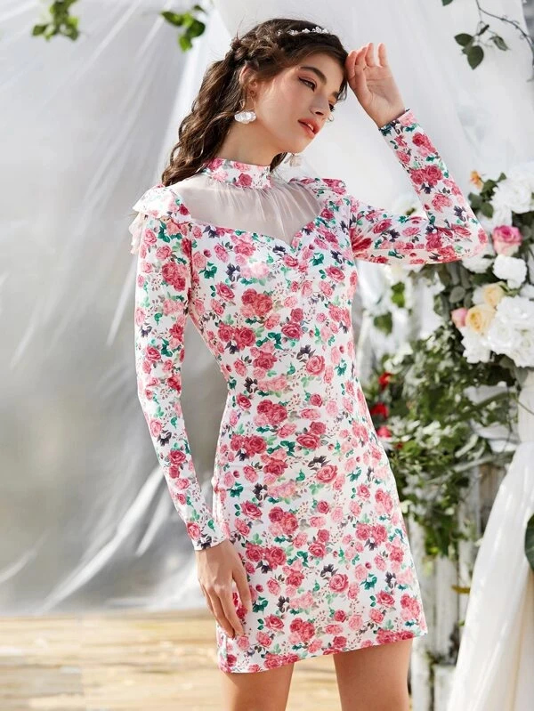 فستان الدانتيل منتفض منقط بالألوان بوهو